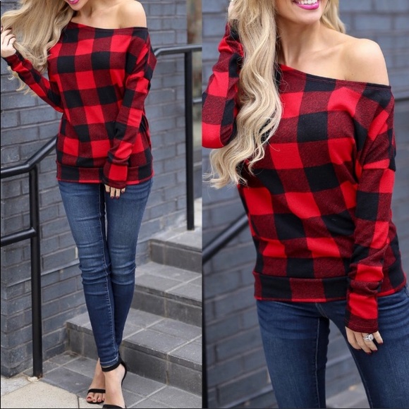 Plaid Off-Shoulder Top Set-Up